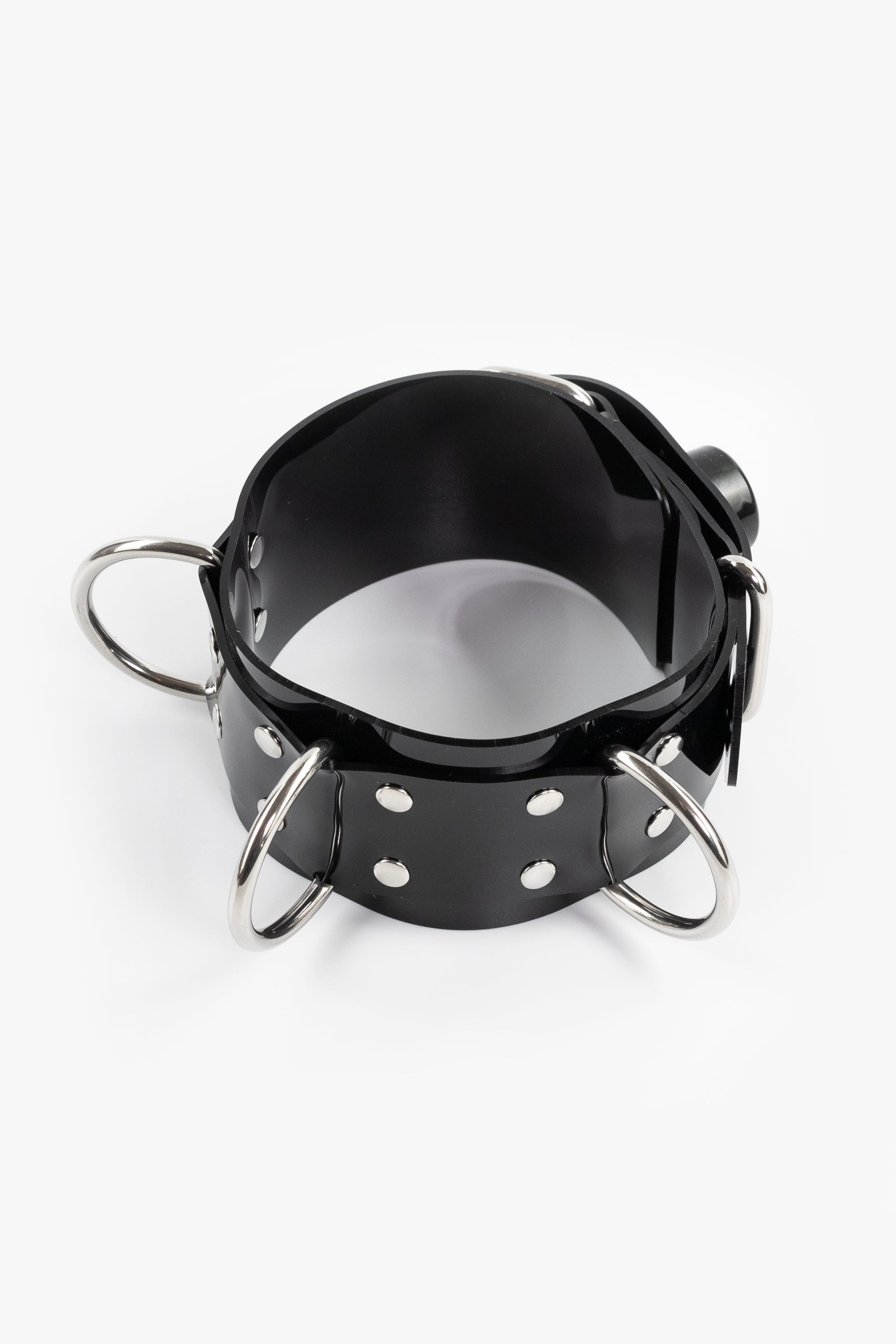 Collar with 3 D-rings Segufix lockable, black/chrome