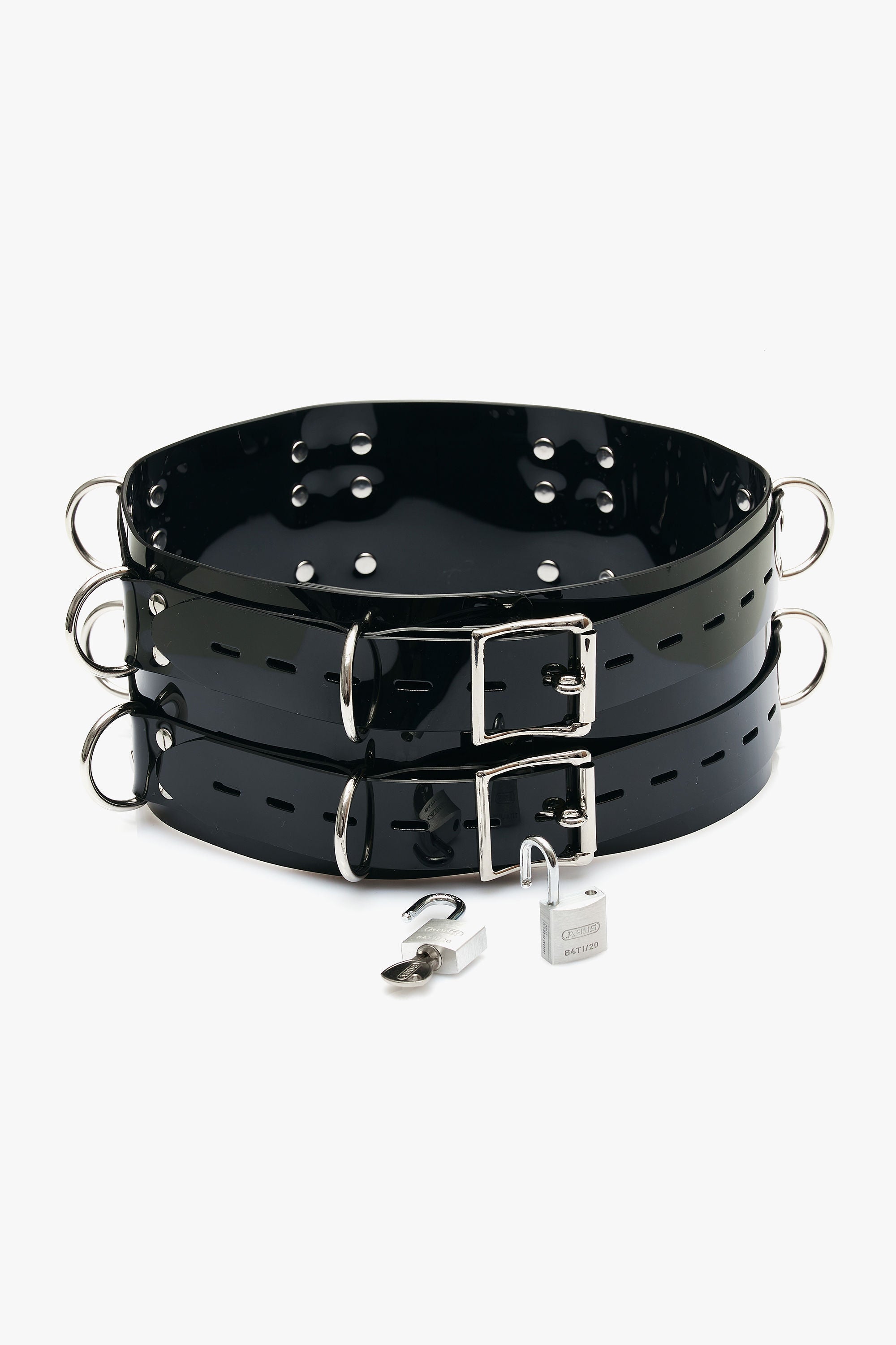 Lockable Glossy Double Bondage Belt with D-Rings