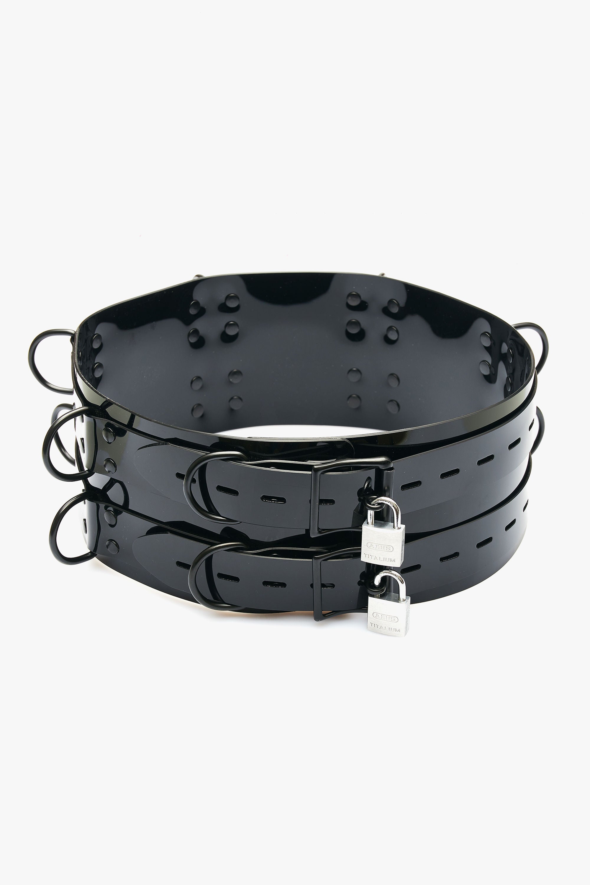 Lockable Glossy Double Bondage Belt with D-Rings