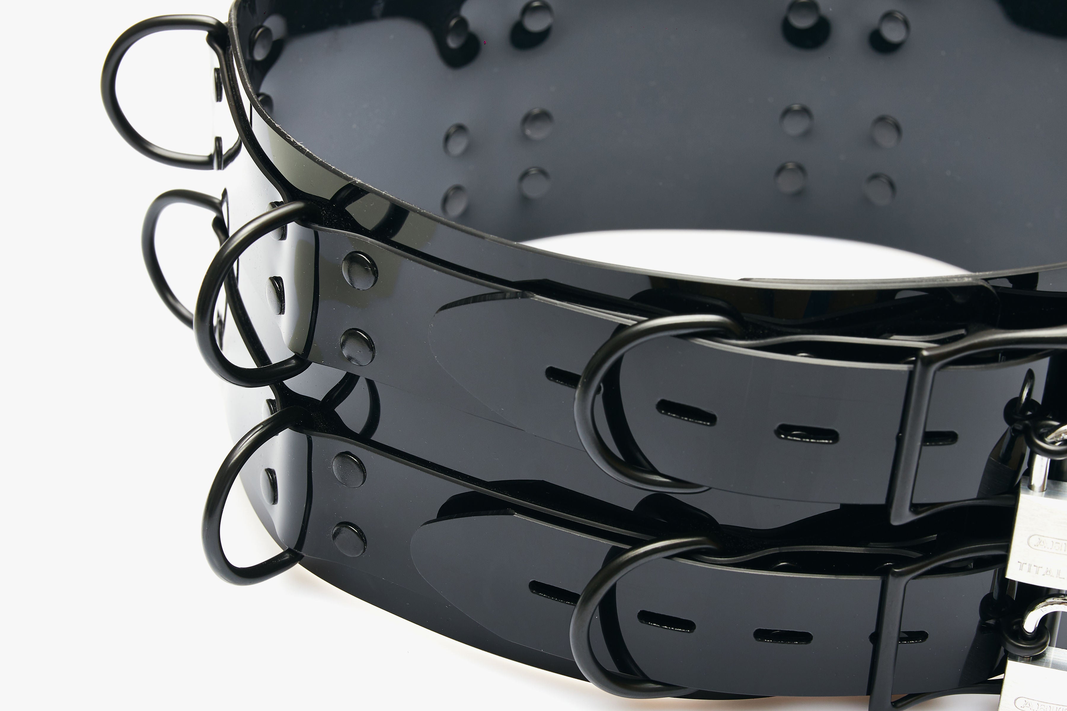 Lockable Glossy Double Bondage Belt with D-Rings