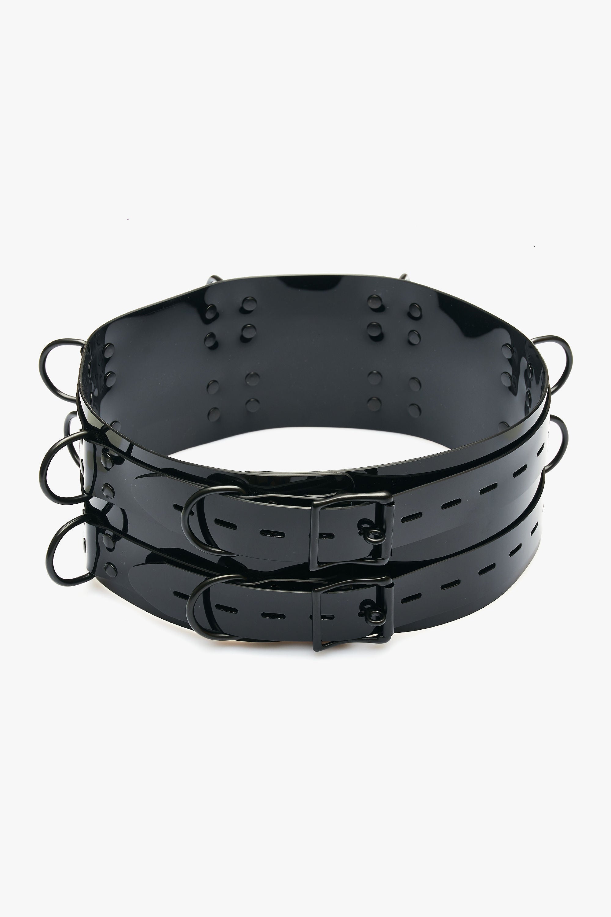 Lockable Glossy Double Bondage Belt with D-Rings