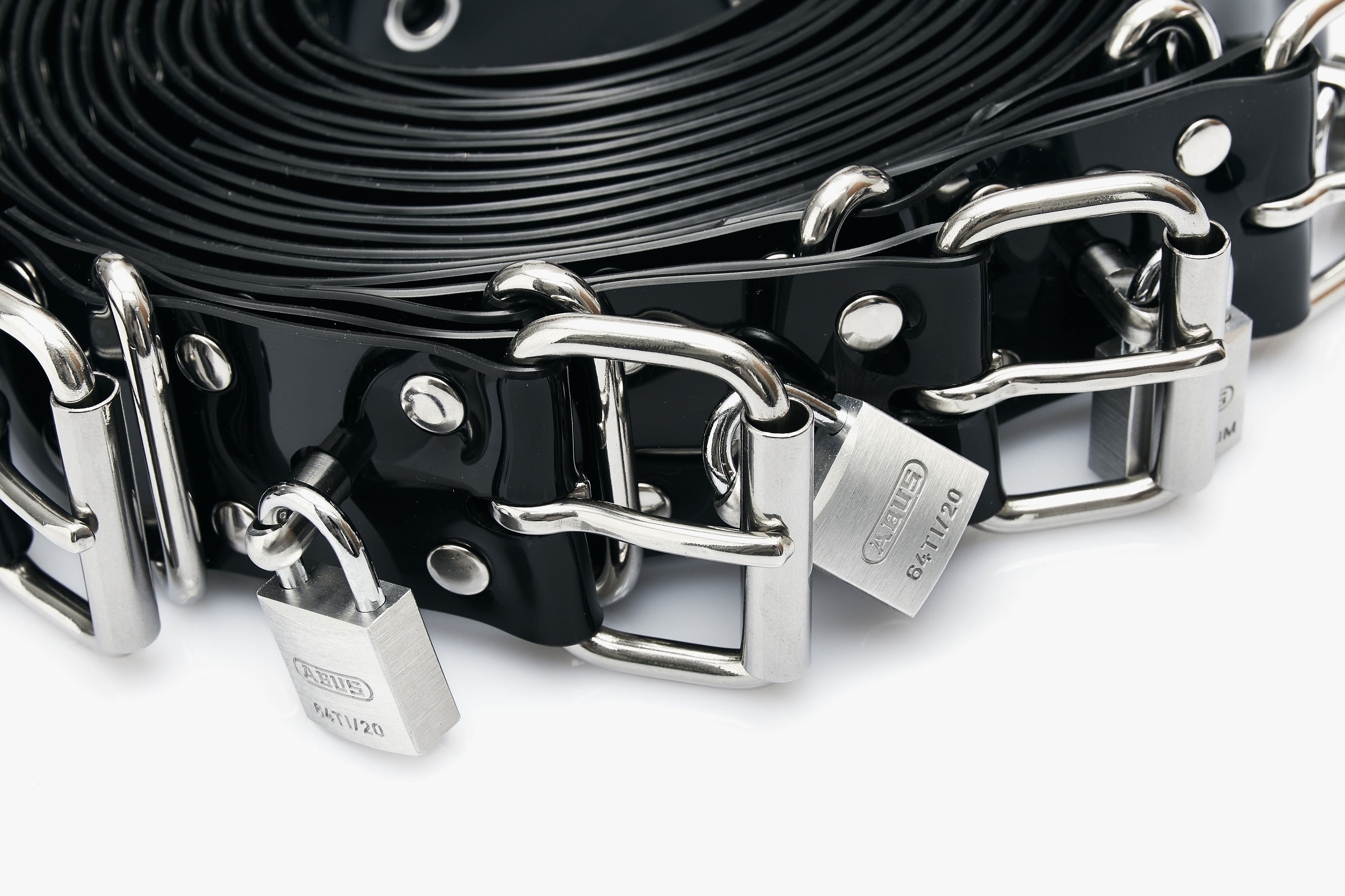 7-Piece BDSM Belt Restraint Set with Secure Same Key Padlocks and Eyelets