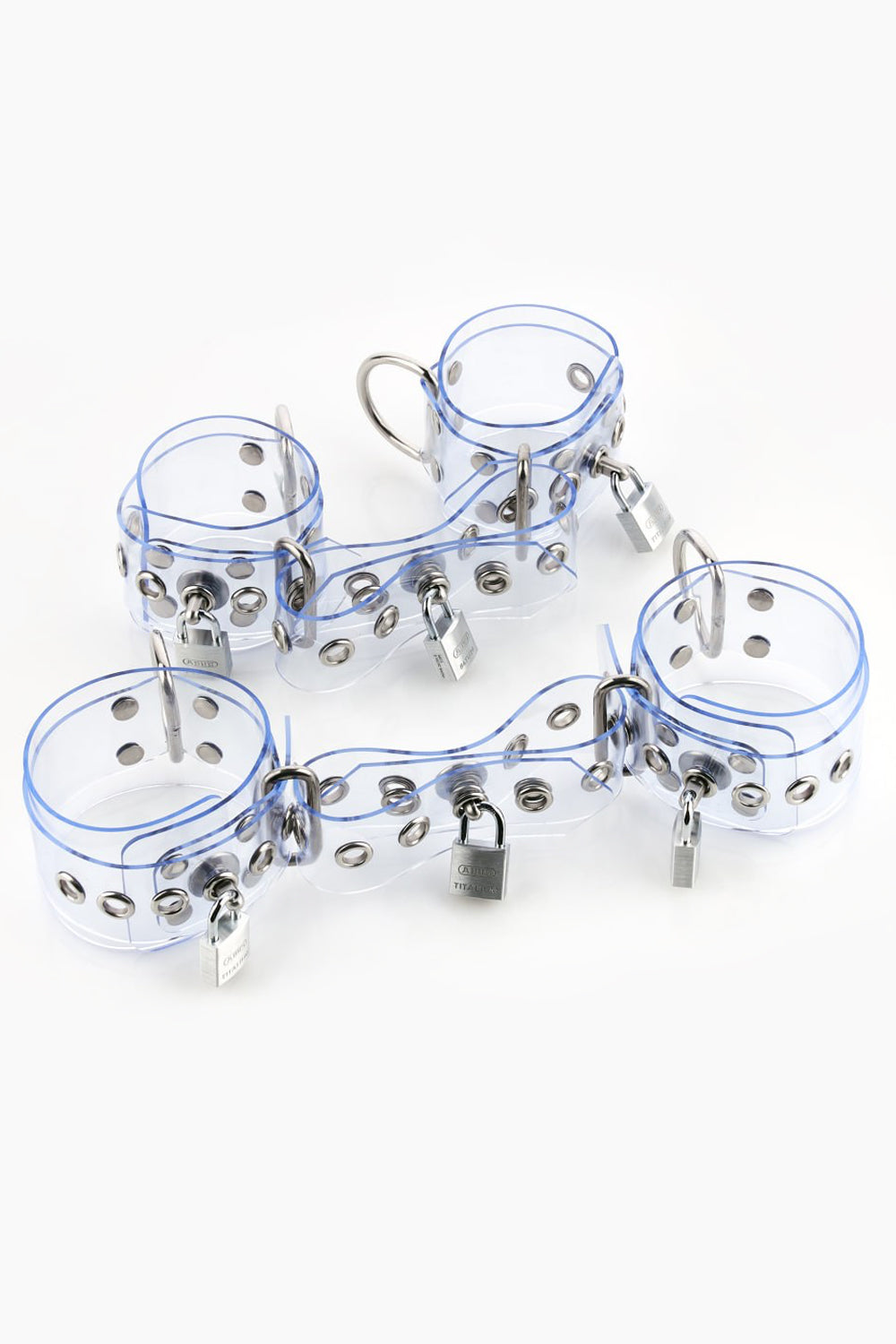 Lockable buck-less set of wrist and ankle cuffs