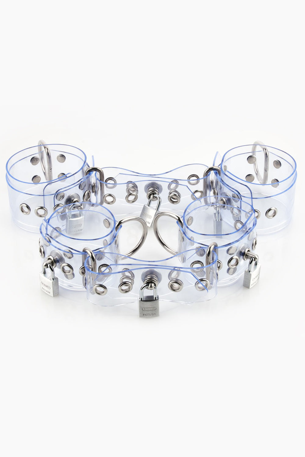 Lockable buck-less set of wrist and ankle cuffs