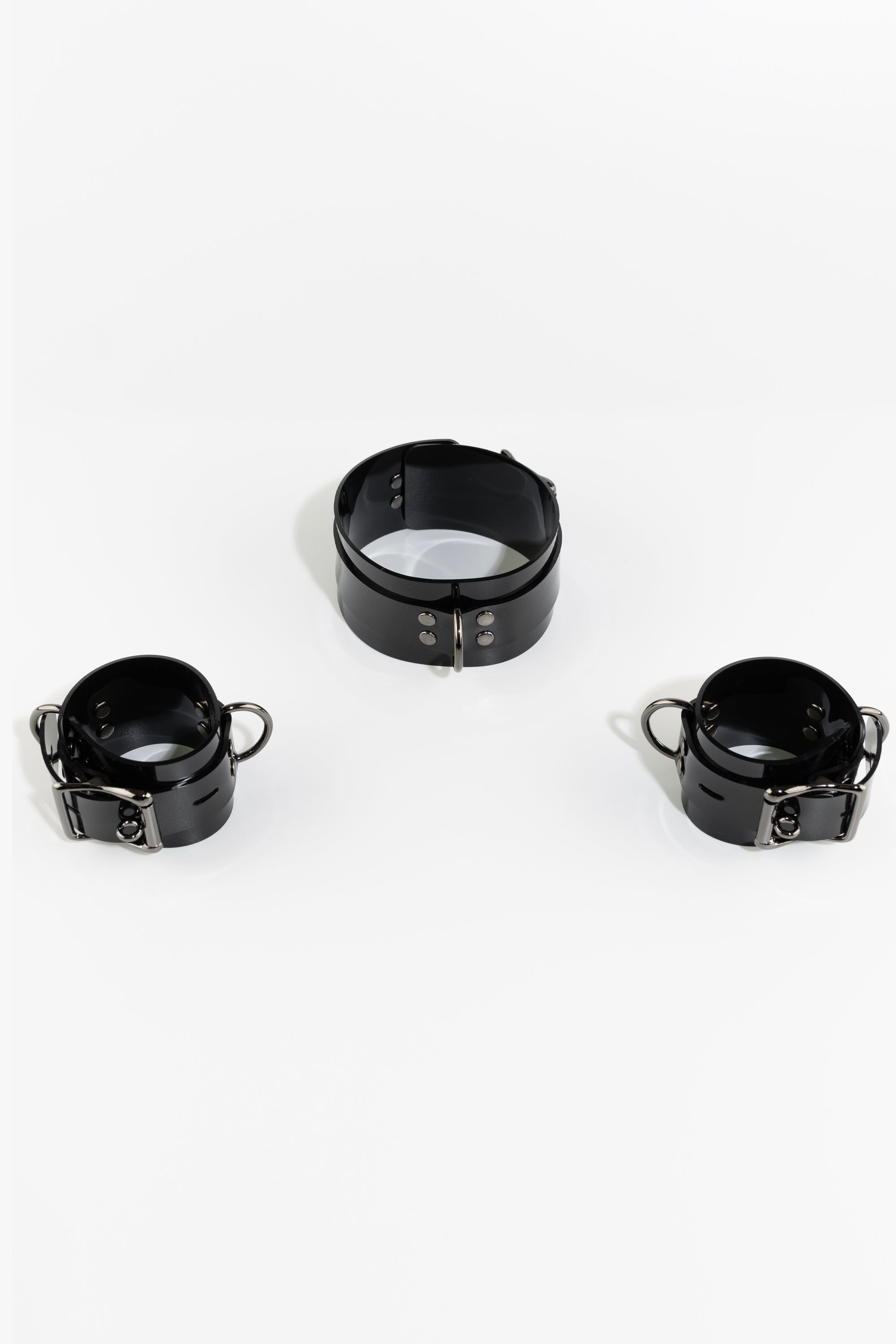 Lockable collar and wrist cuffs set, black/black