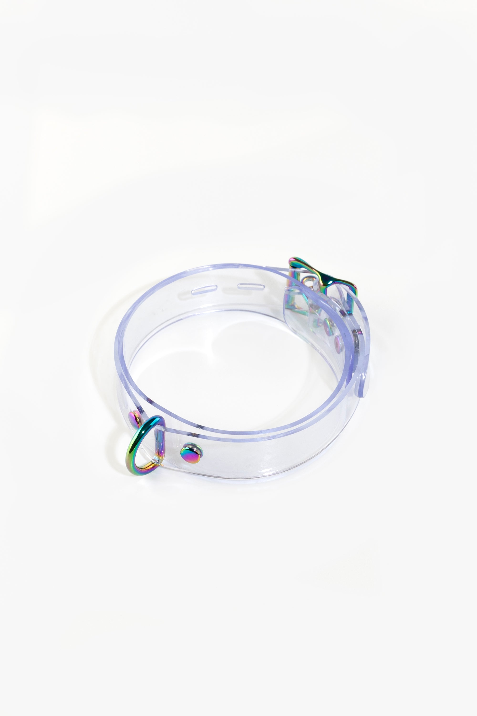 Lockable choker with D-ring, clear/rainbow