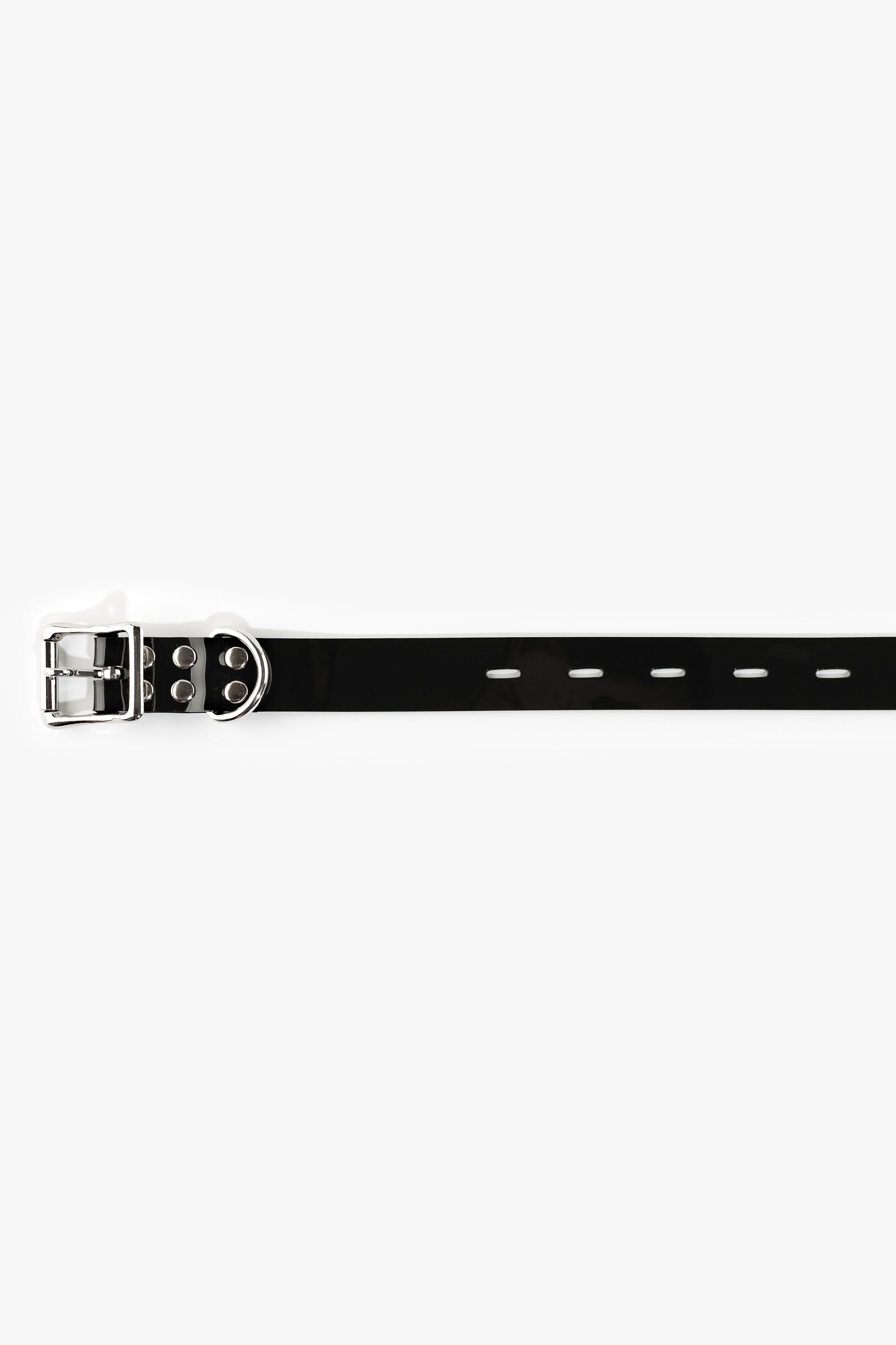 Bondage PVC strap with lockable buckle 25 mm, different lengths, black/chrome