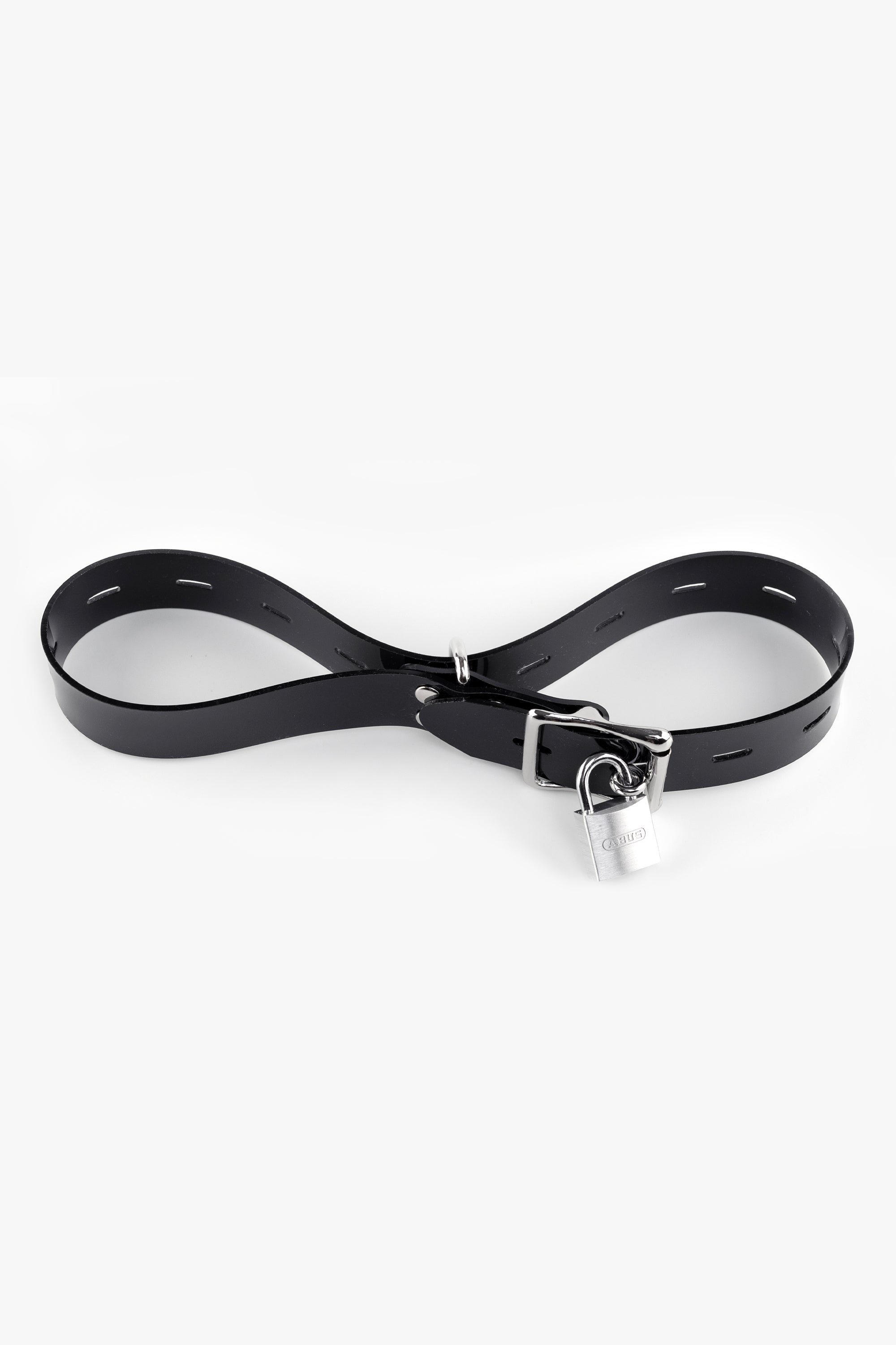 Bondage PVC strap with lockable buckle 25 mm, different lengths, black/chrome