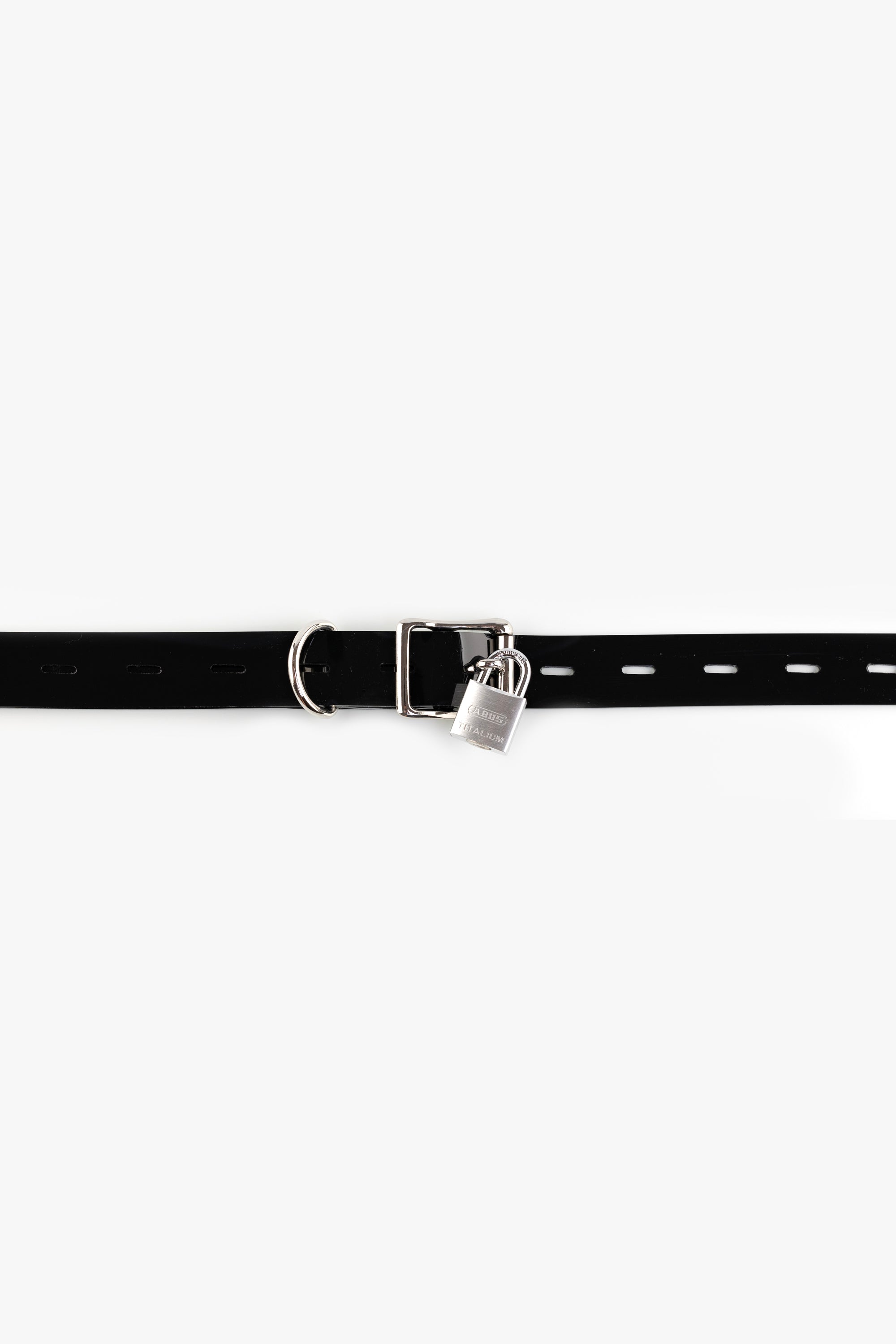 Bondage PVC strap with lockable buckle 25 mm, different lengths, black/chrome