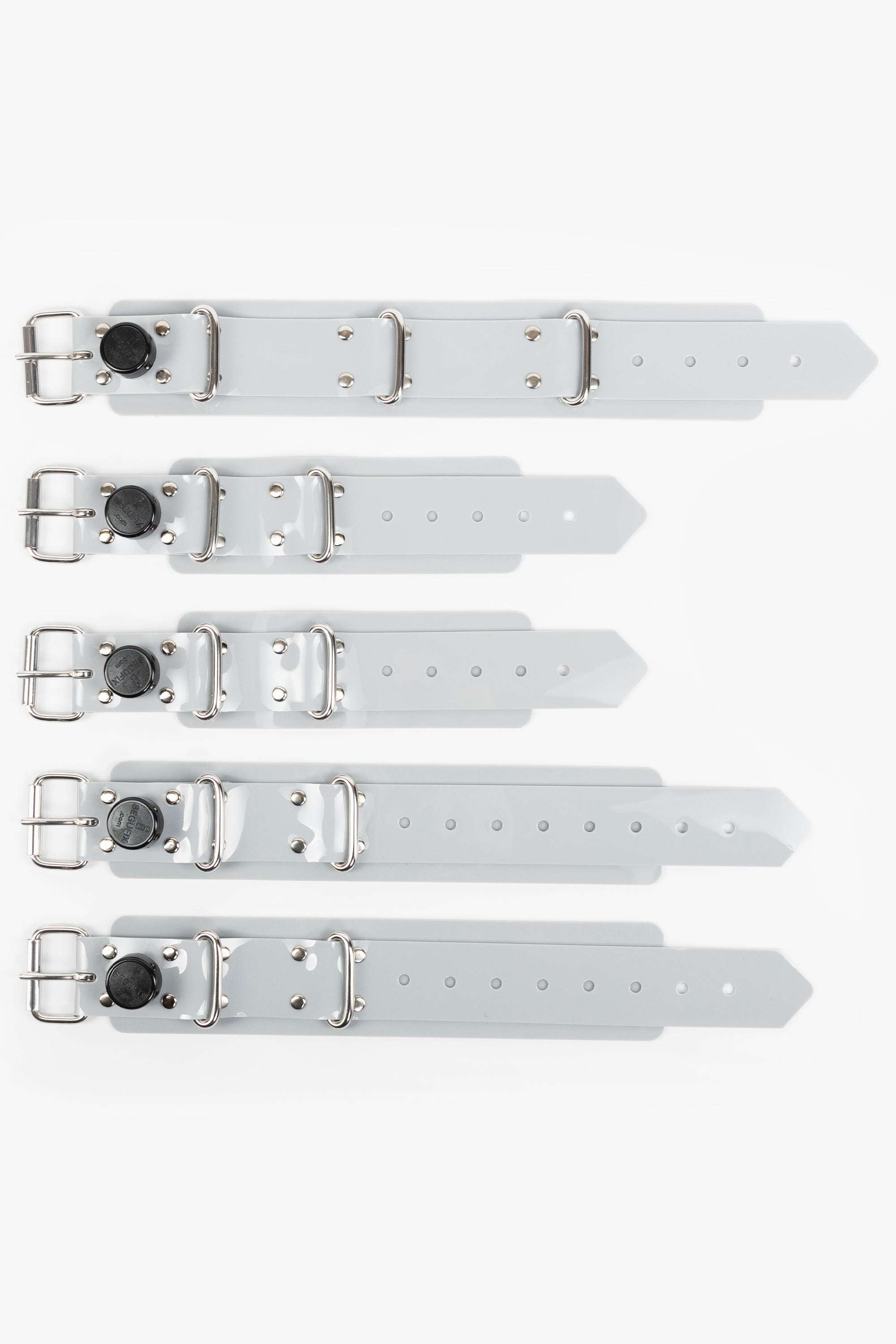 Lockable segufix collar and wrist, ankle cuffs set, light grey/chrome