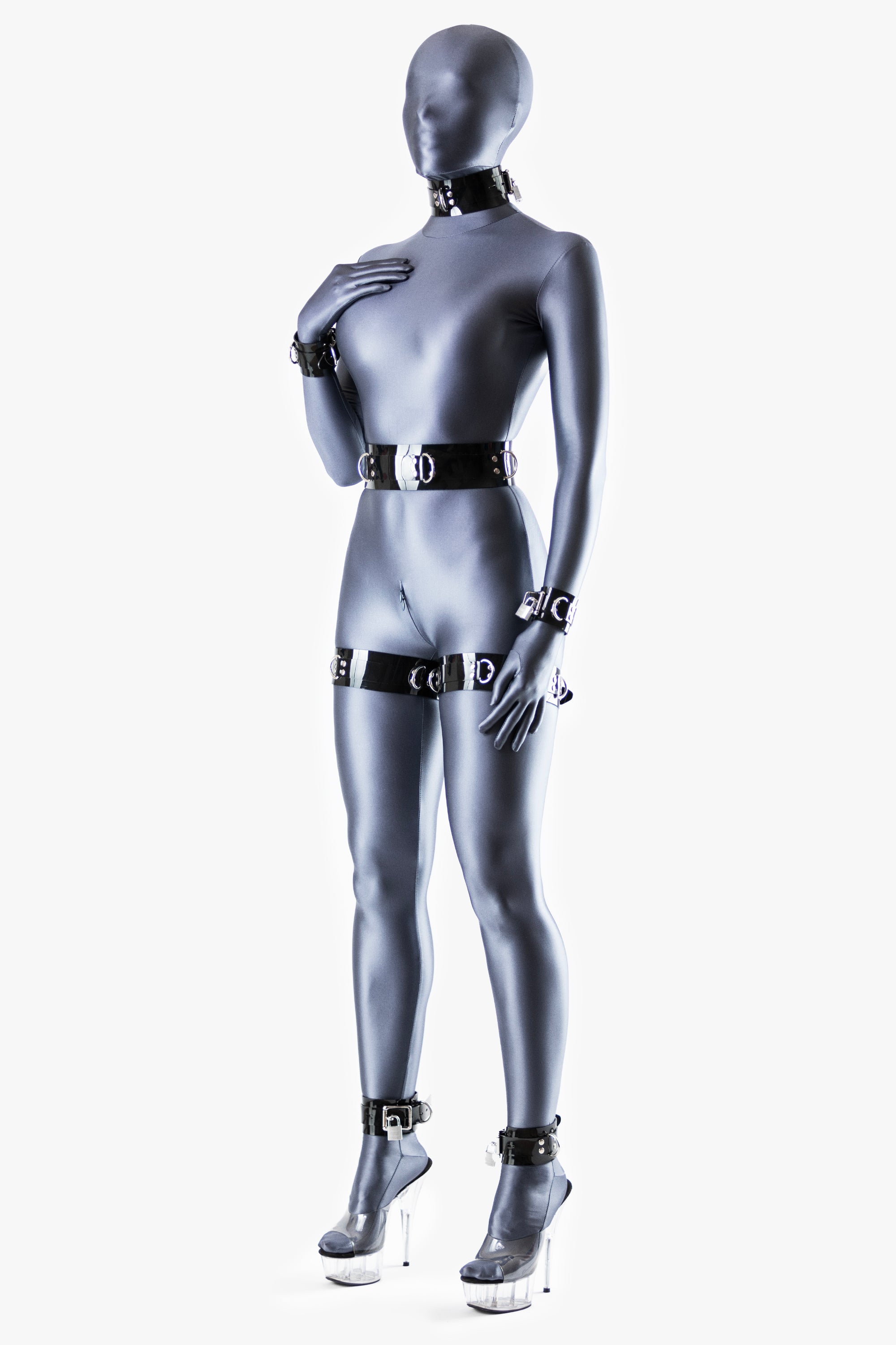 Full body lockable restraints set, black/chrome