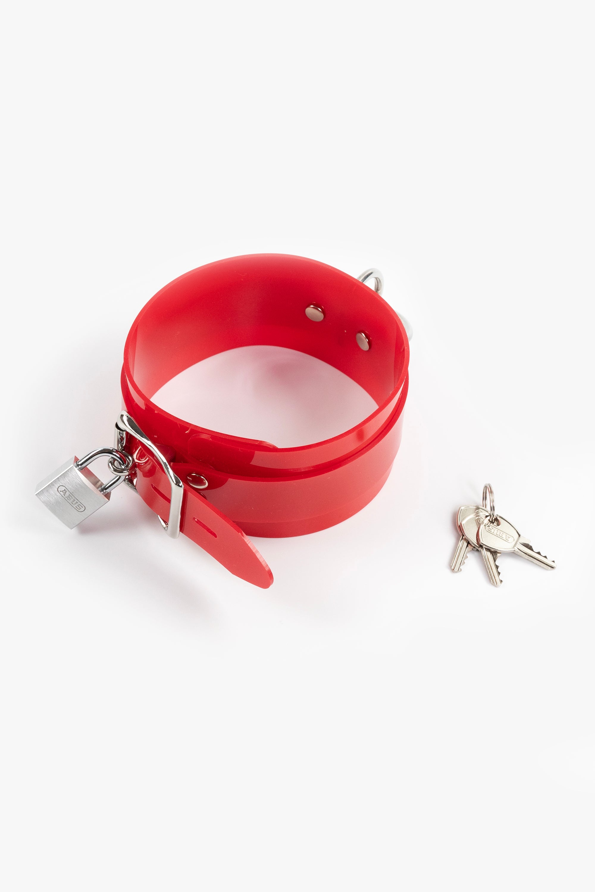 Lockable collar with O-ring attached, red/chrome
