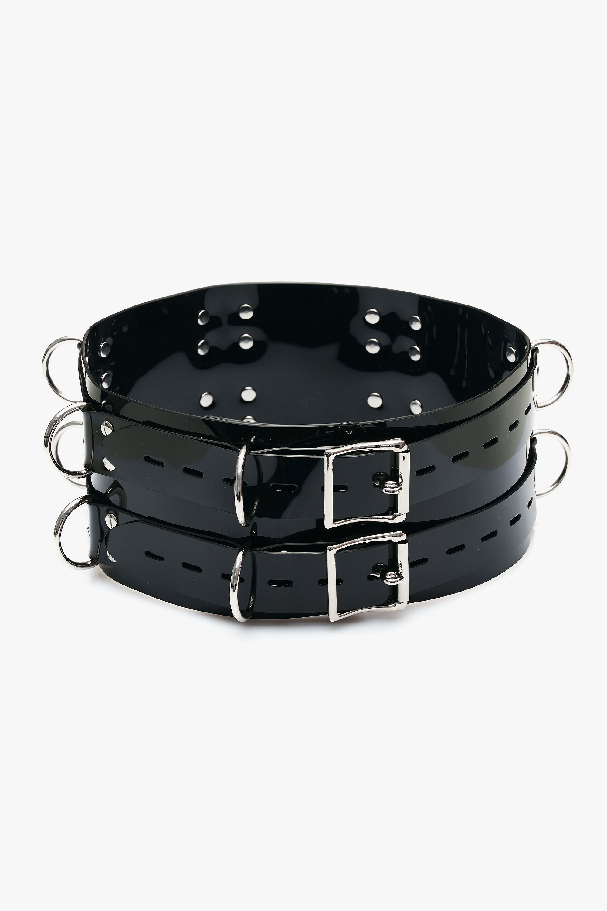 Lockable Glossy  Double Bondage Belt with D-Rings