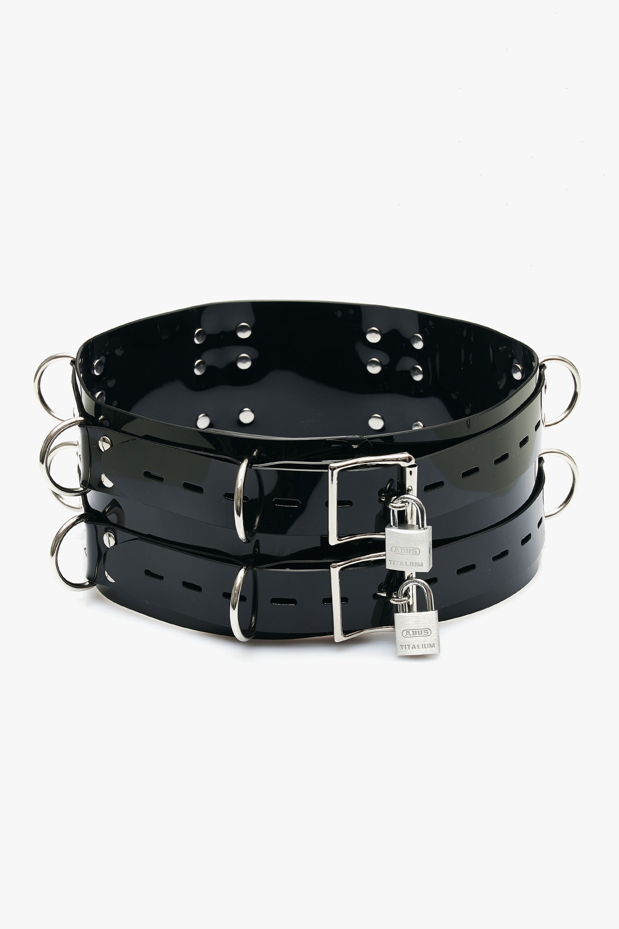 Lockable Glossy  Double Bondage Belt with D-Rings