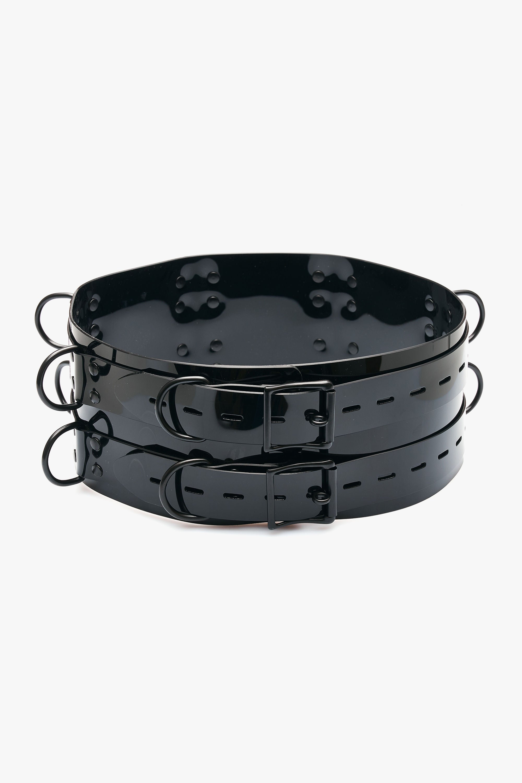 Lockable Glossy  Double Bondage Belt with D-Rings