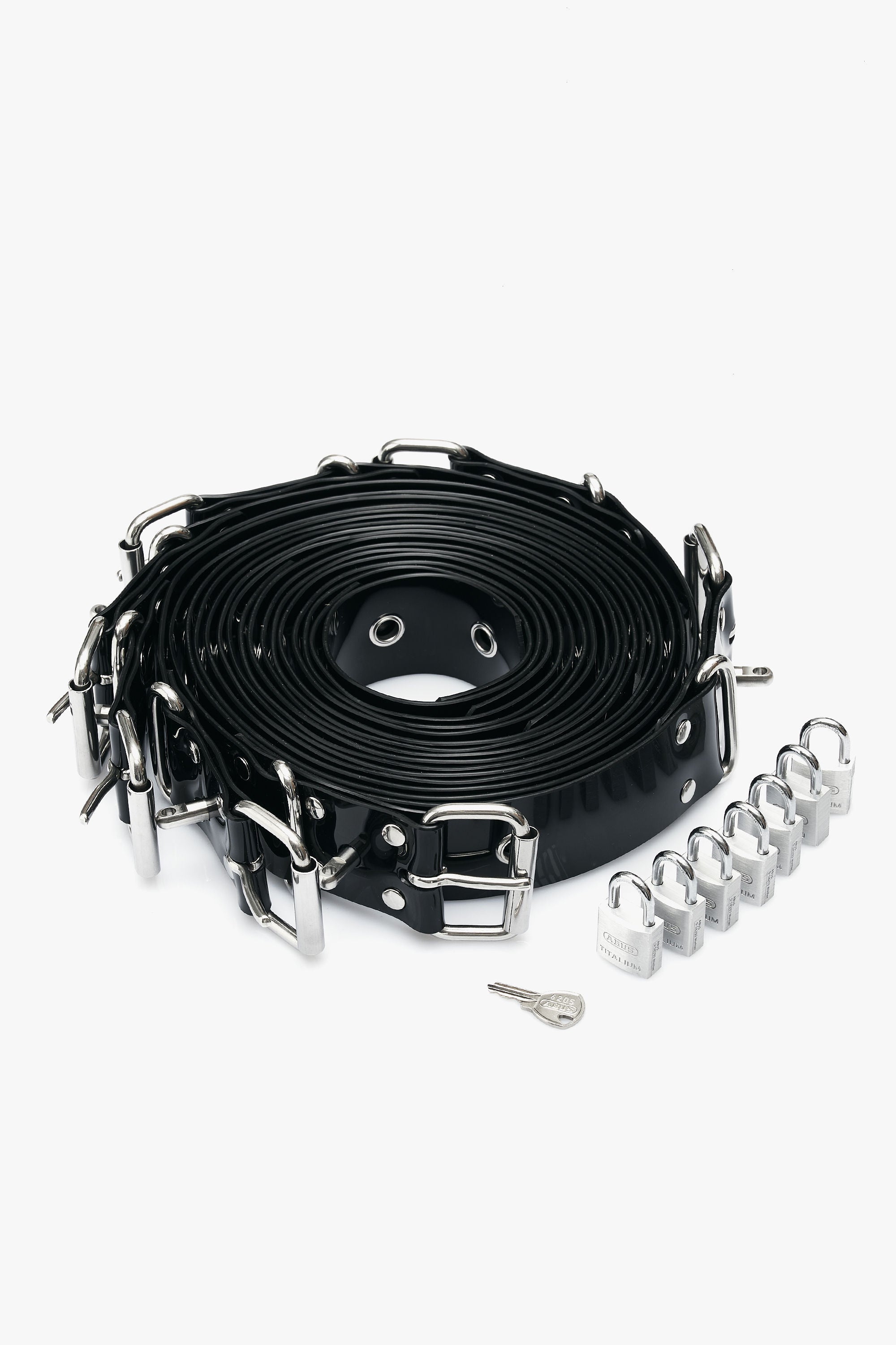 7-Piece BDSM Belt Restraint Set with Secure Same Key Padlocks and Eyelets