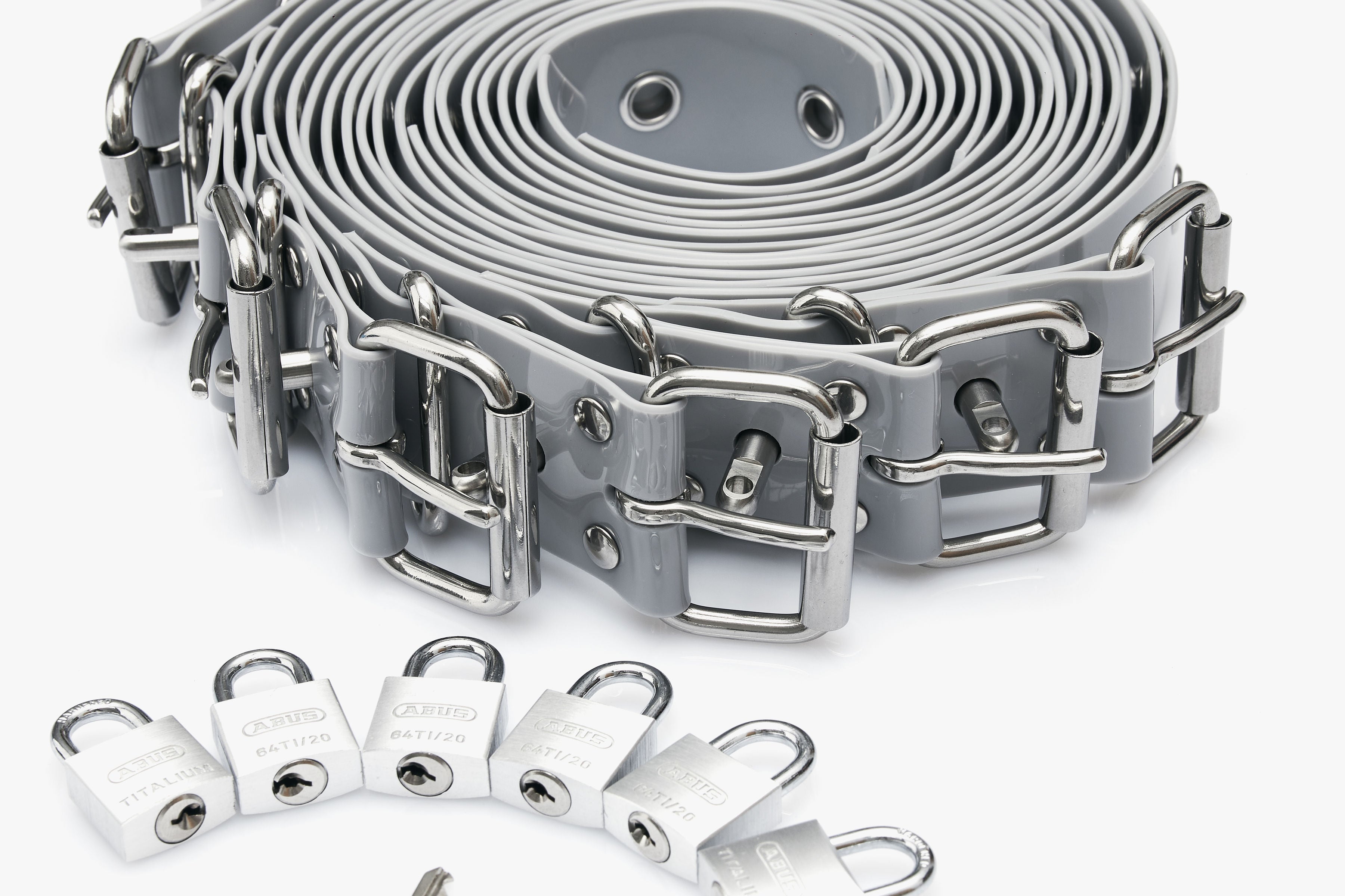 7-Piece BDSM Belt Restraint Set with Secure Same Key Padlocks and Eyelets