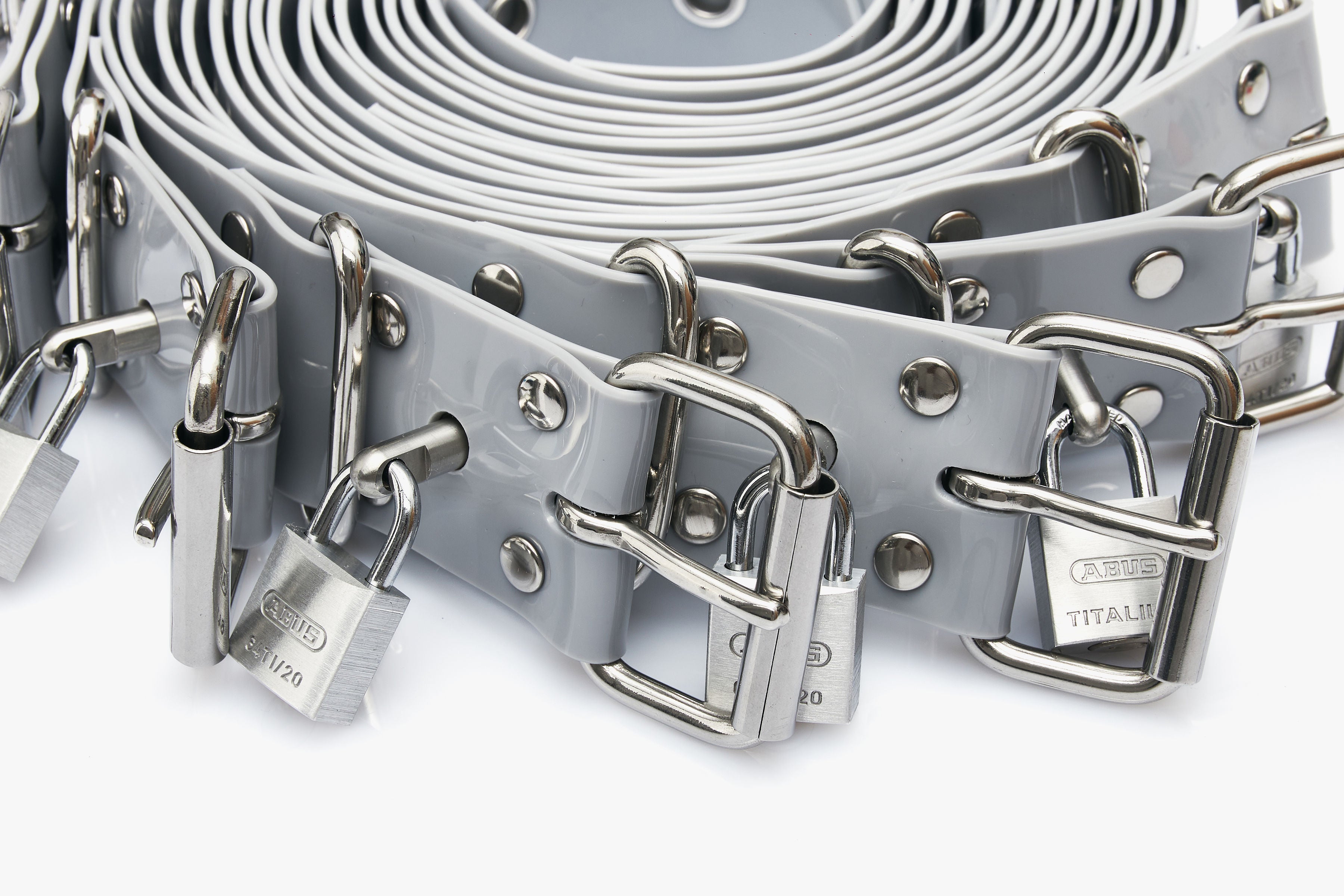 7-Piece BDSM Belt Restraint Set with Secure Same Key Padlocks and Eyelets