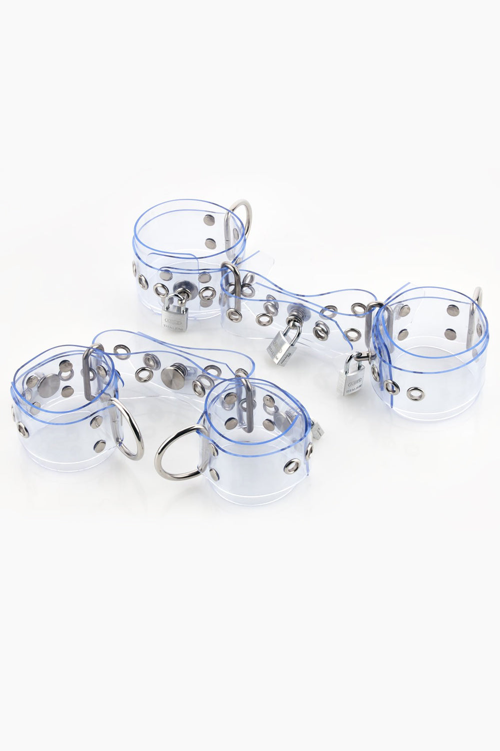 Lockable buck-less set of wrist and ankle cuffs